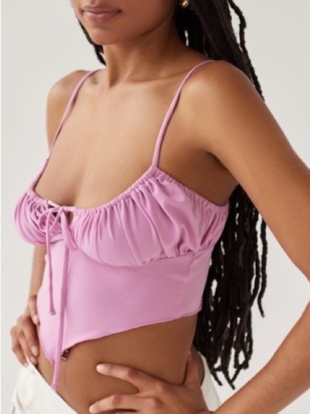 Urban Outfitters Pink Ruched Tie Front Crop Cami Size Small